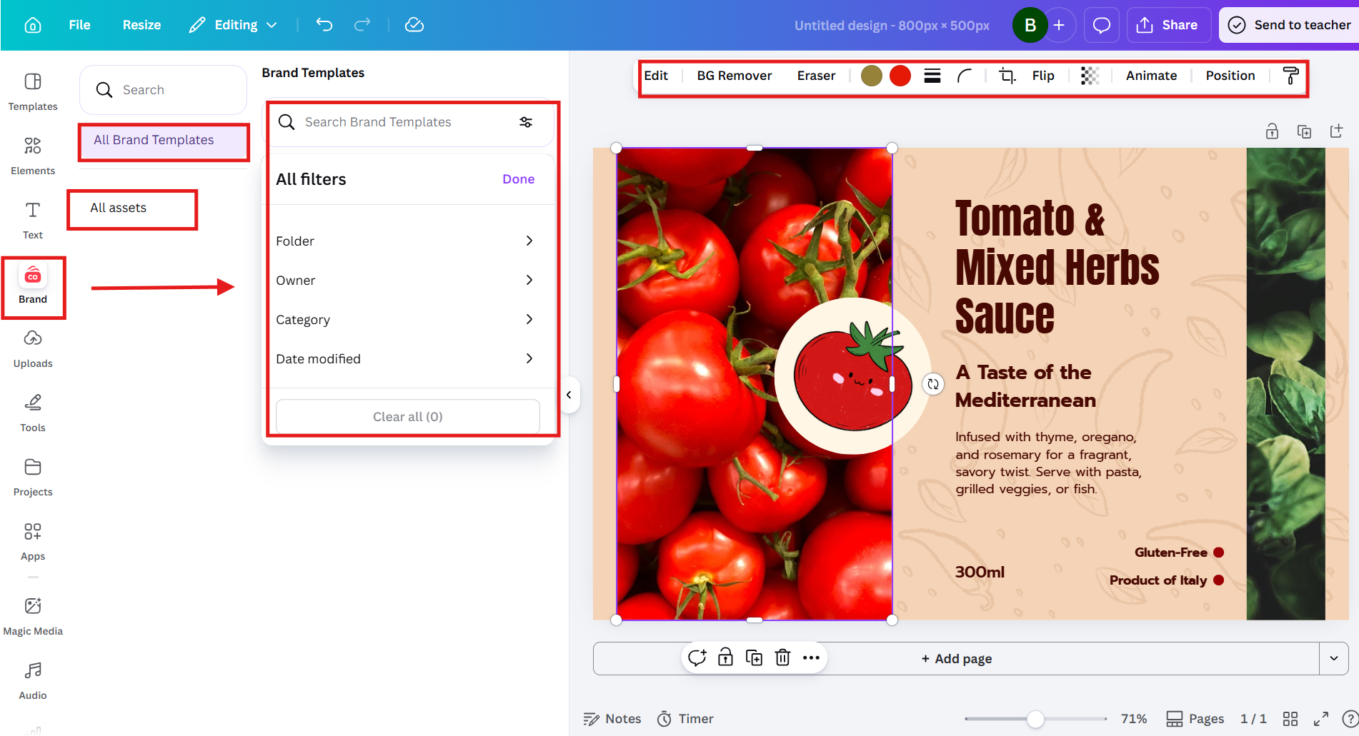 Canva Pro Brand Kit 2026 showing logo brand colours and fonts saved