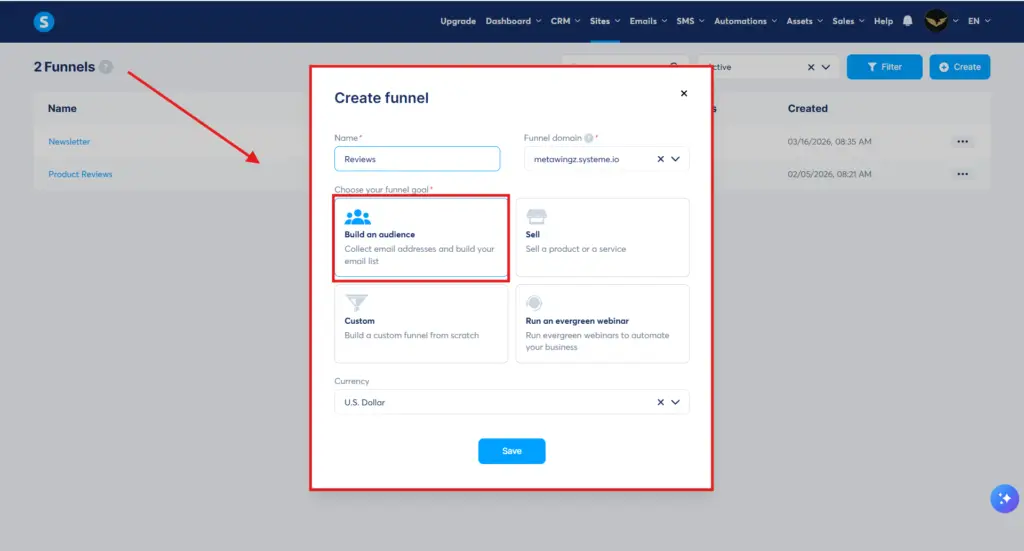 Systeme.io funnel builder drag and drop editor
