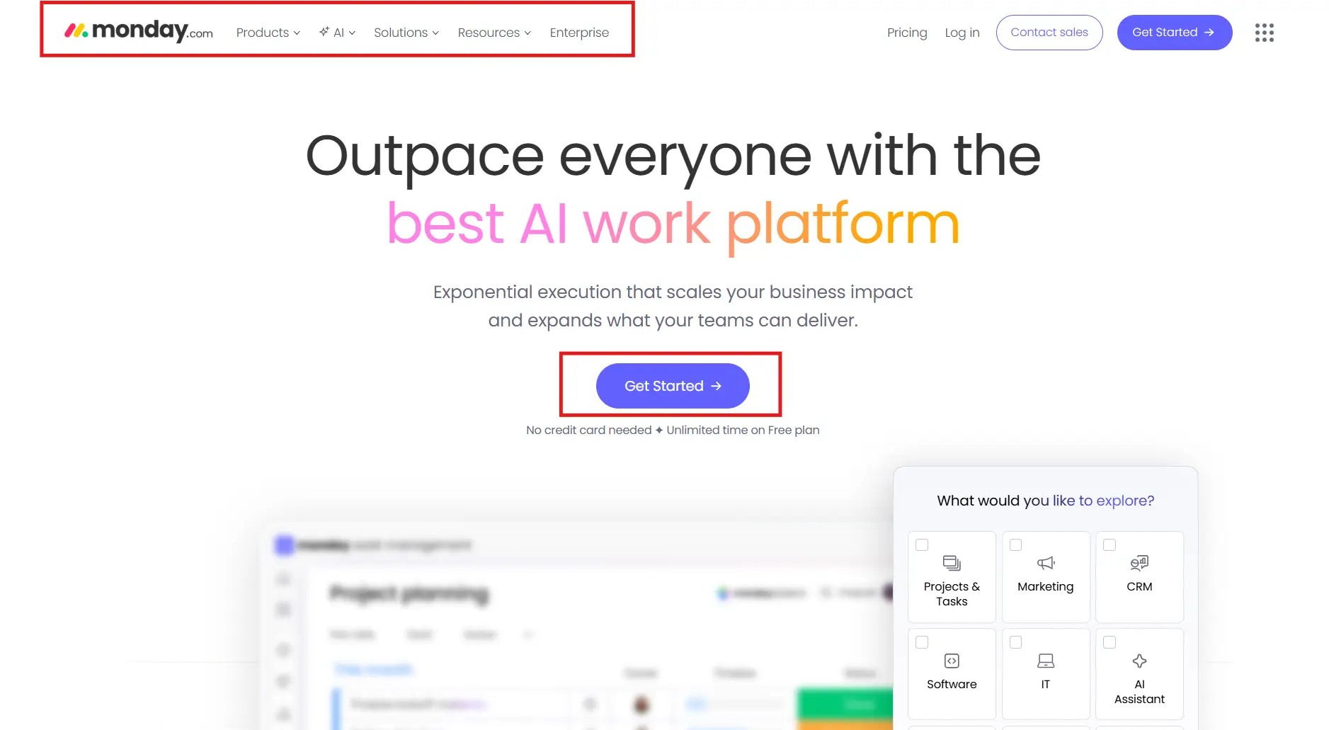 Monday.com homepage for small business 2026 showing visual work OS landing page