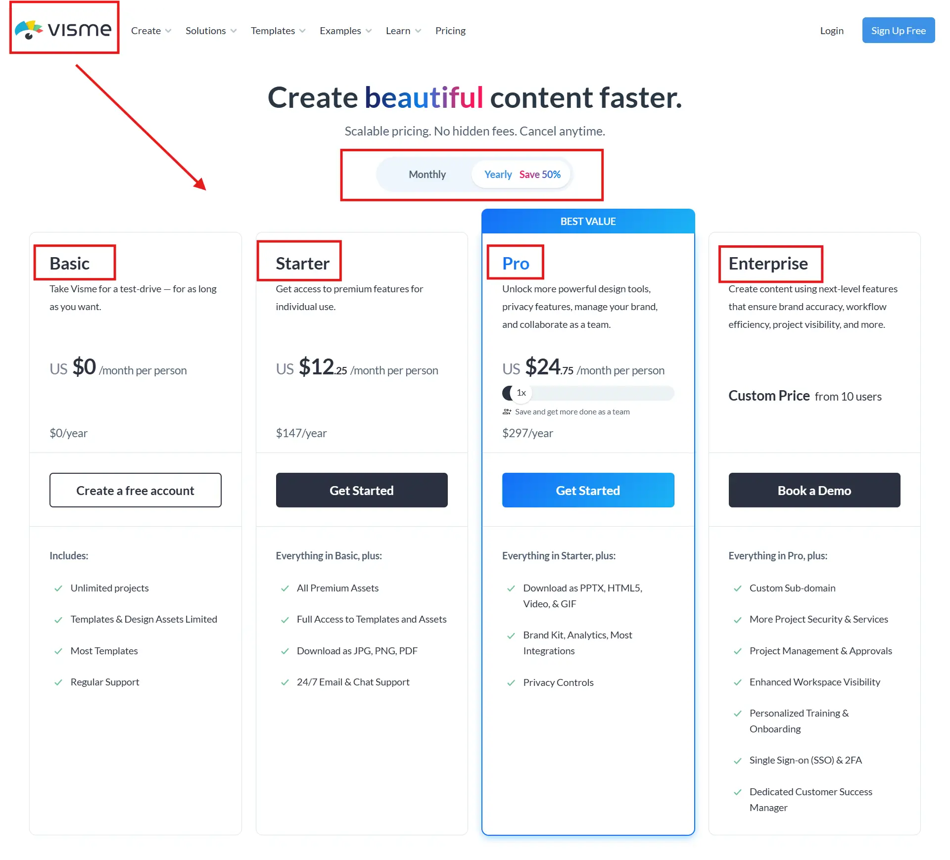 Visme Pricing Table 2026