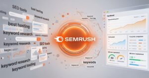 Semrush review 2026 featured image showing SEO platform tools and keyword research dashboard