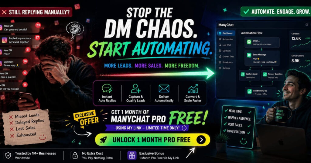 Stop the DM chaos start automating with Manychat Pro free offer 2026
