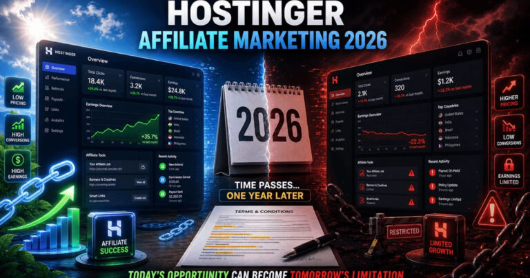 Hostinger affiliate marketing program 2026 dark promotional banner