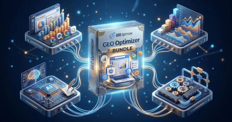 GEO - Optimizer Digital marketing tools ecosystem 2026 isometric 3D visualization