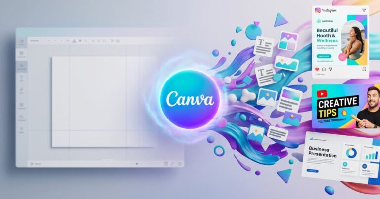 Canva Pro review 2026 showing Canva logo with design workspace features