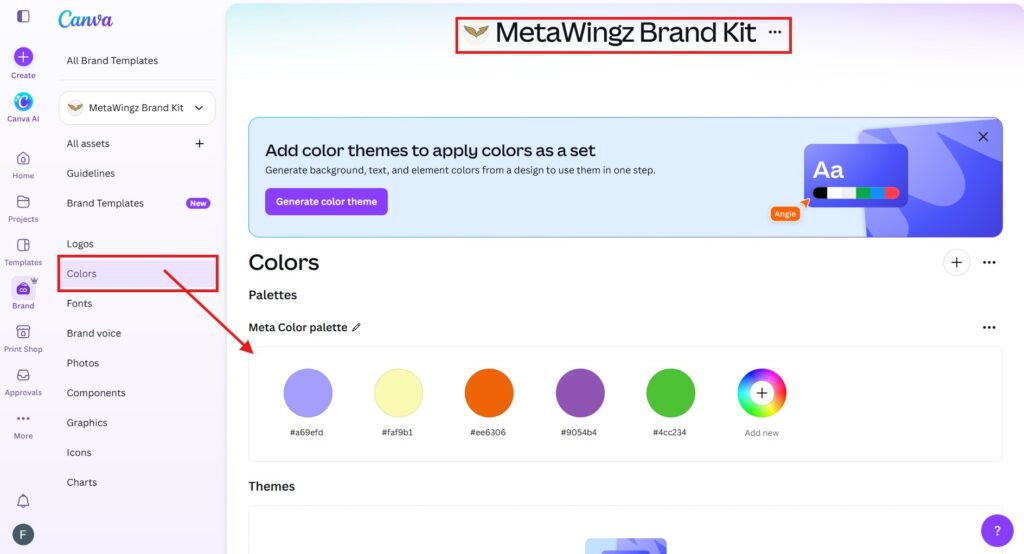 Canva Brand Kit free plan showing three brand colours and locked logo upload 2026