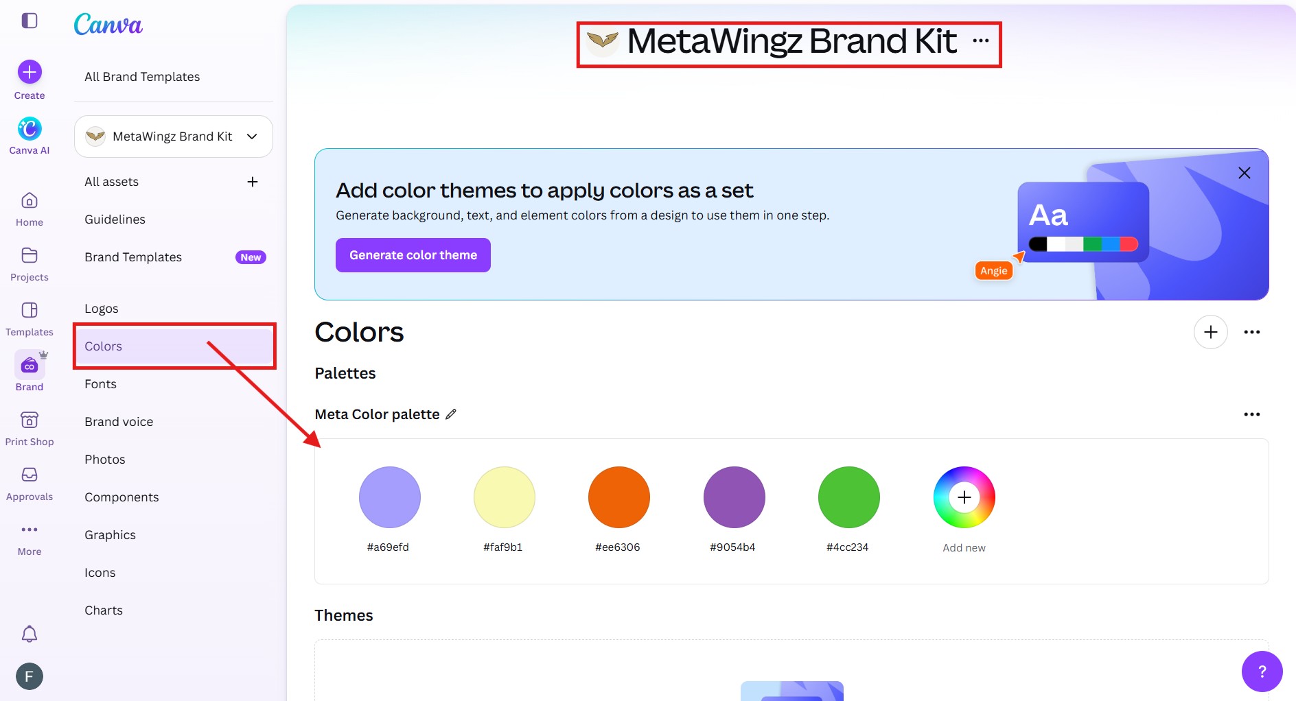 Canva Brand Kit free plan showing three brand colours and locked logo upload 2026