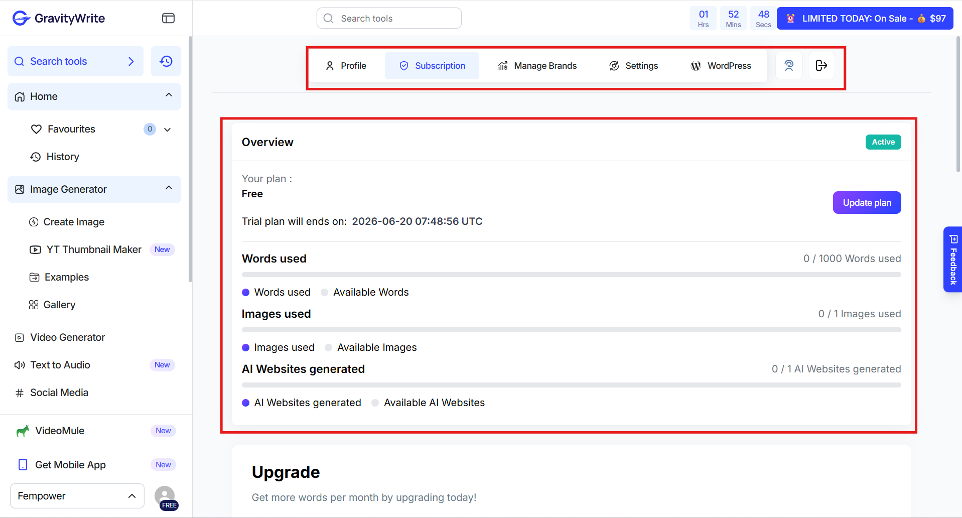 gravitywrite free plan 1000 words no credit card signup