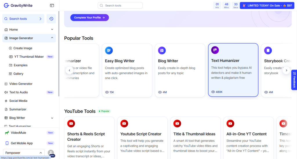 gravitywrite ai humanizer review before after sample text