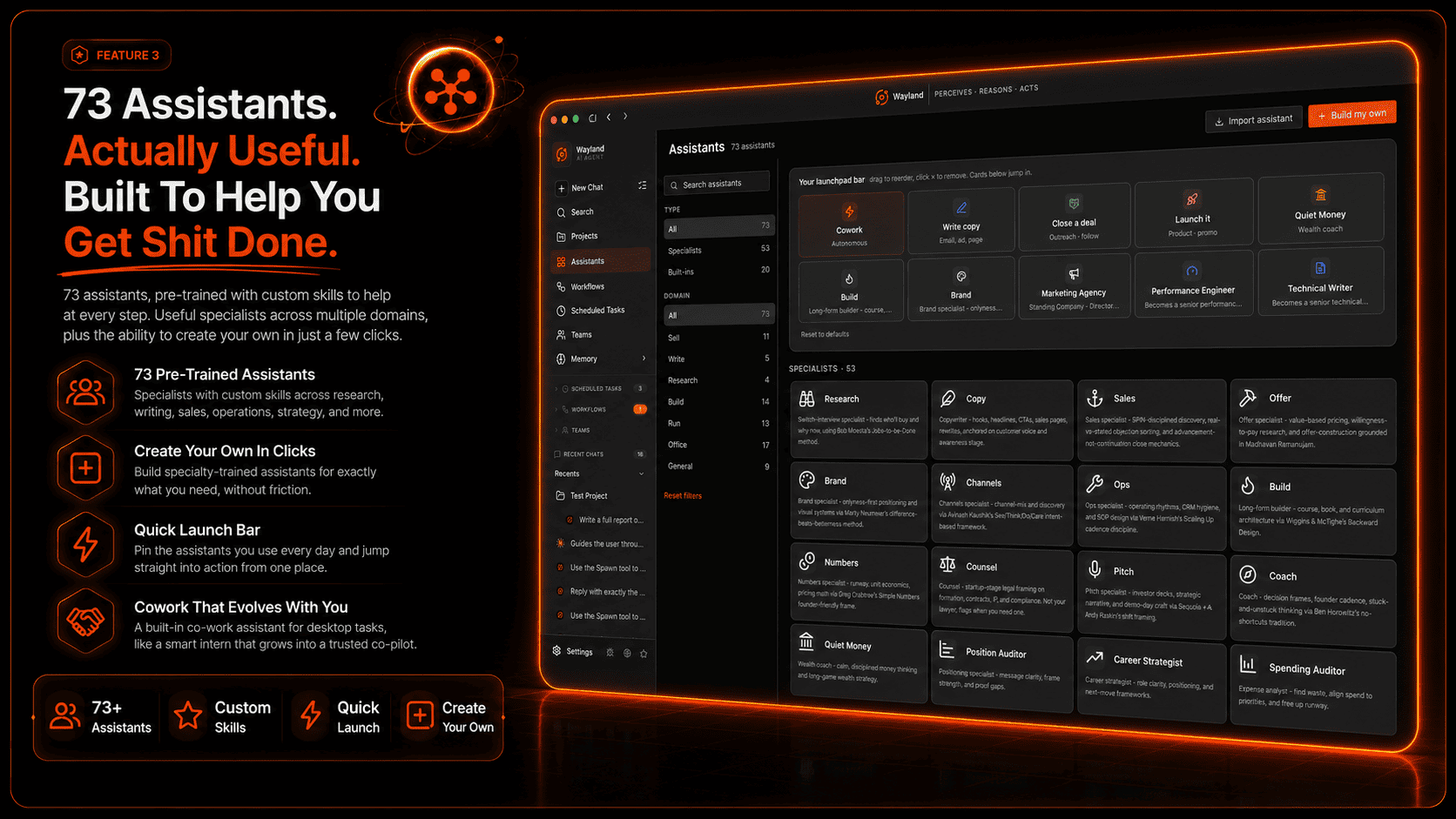 73 Assistants built with custom skills