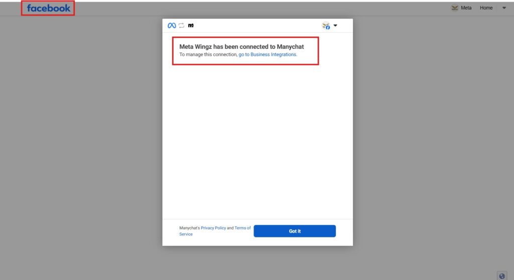 Connected to Messenger screen