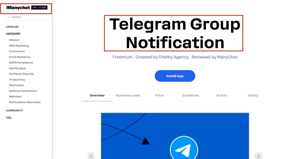 manychat app store telegram group notification bridge 2026
