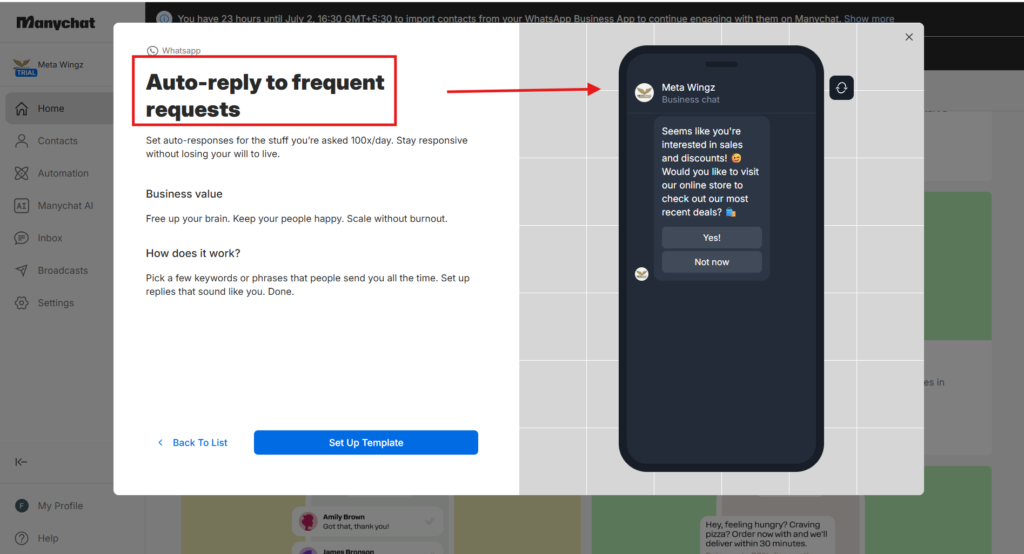 Manychat WhatsApp API 2026  Default Template for Whatsapp
