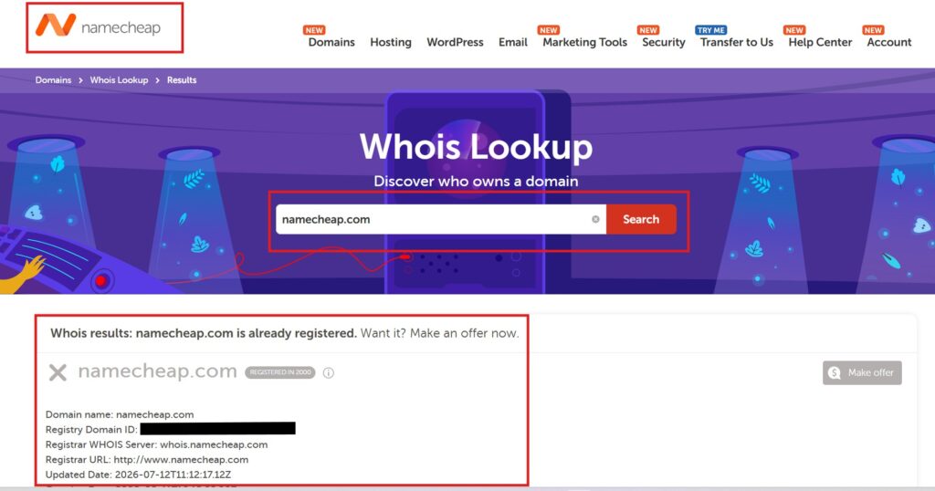 Public WHOIS record showing registrant personal data exposed — name, address, phone, email visible without privacy protection