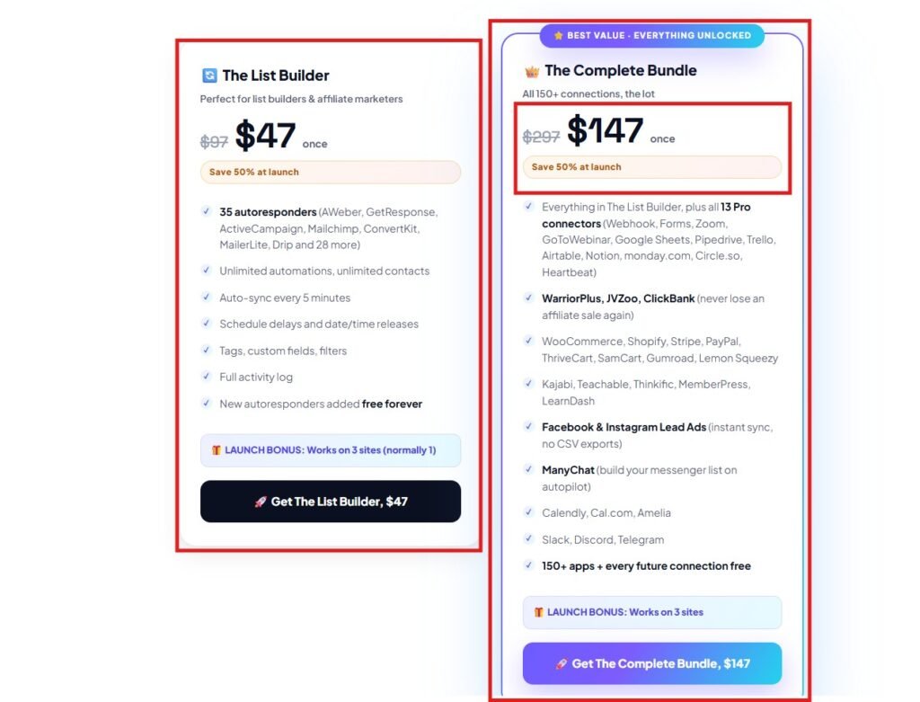 Front end pricing list 
