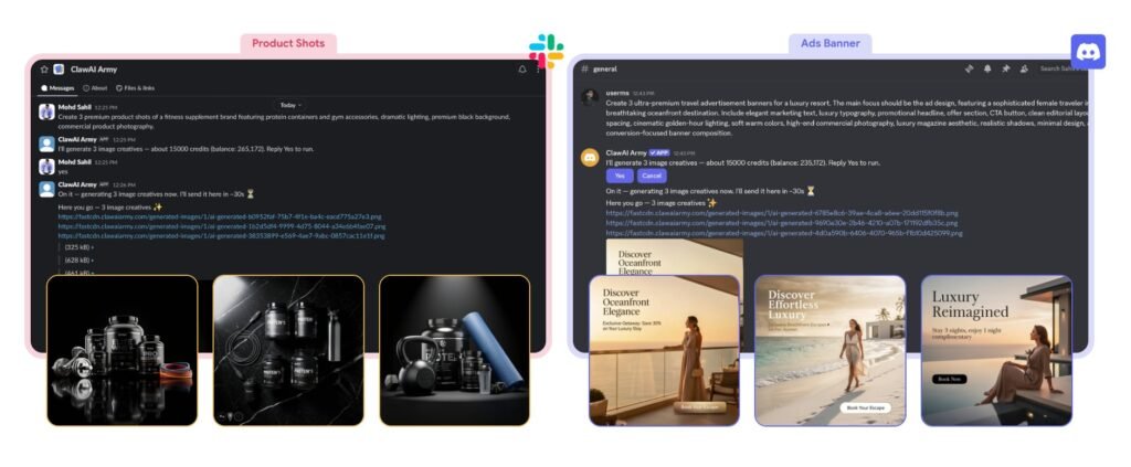 Claw AI Agent creating product images and ADs Banner